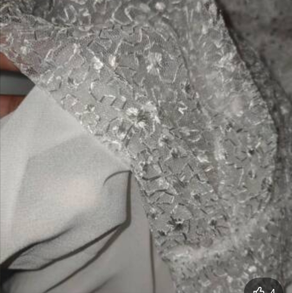 Contrast Mesh V-Neck Lantern Sleeve Chiffon Wedding Dress white - Picture 7 of 10